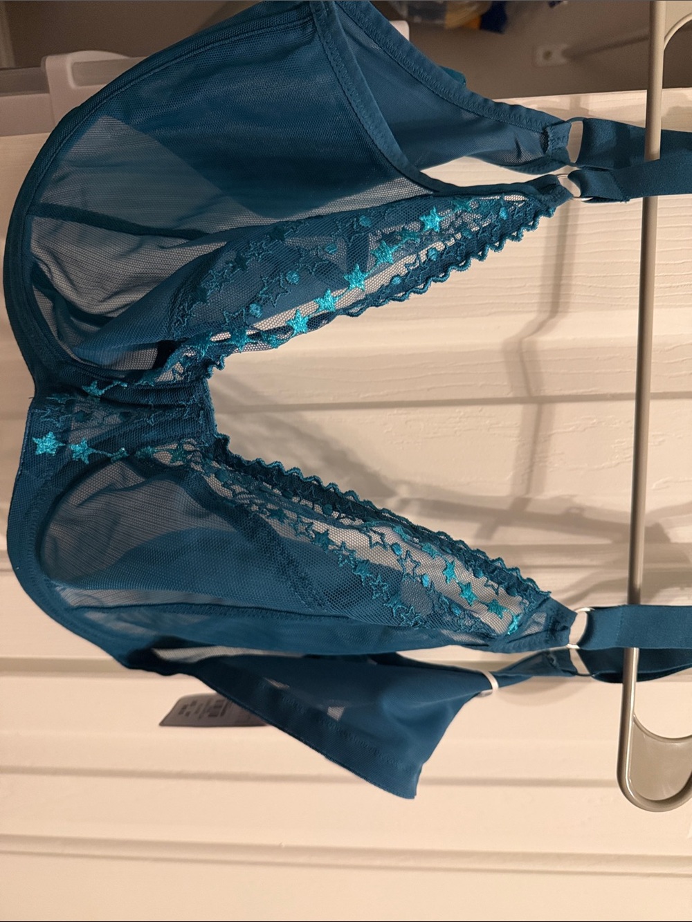 New With Tag Elomi Teal Star-Embroidered Sheer Unlined Bra